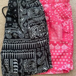 Black and Pink Paisley Swim Trunks